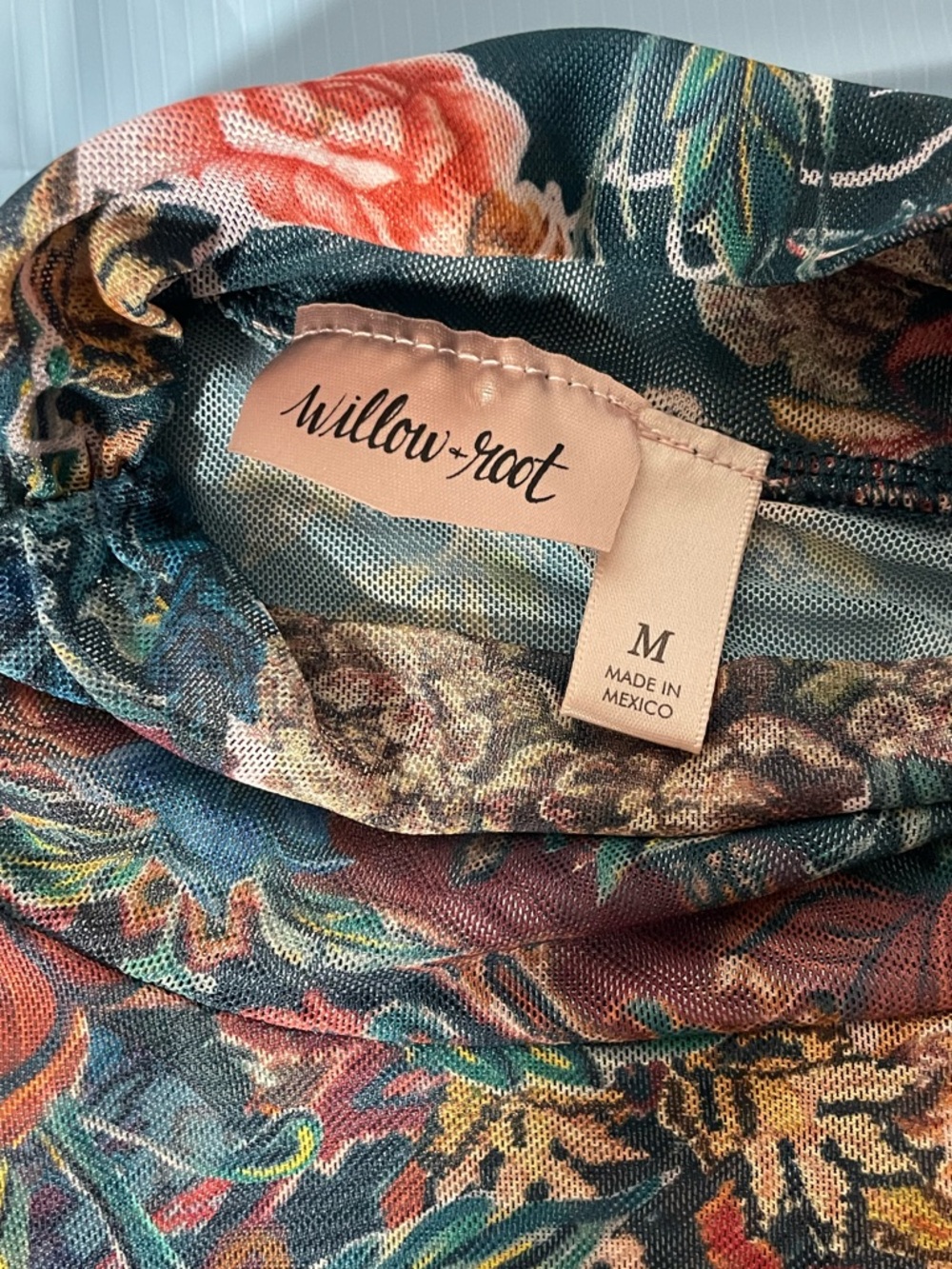 Floral Mock-Neck Mesh Top in Dark Teal - Picture 3 of 3
